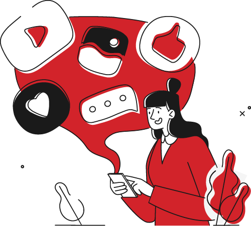 Person holding a smartphone surrounded by social media icons, emphasizing engagement and brand visibility during the holiday season.