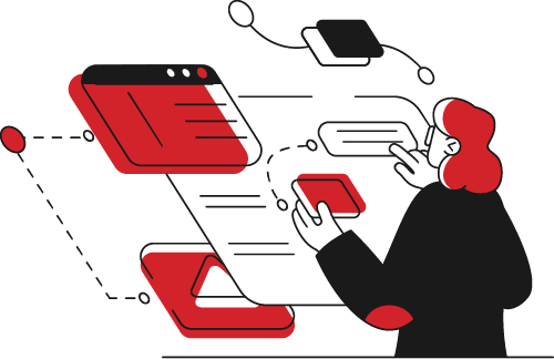 Person interacting with digital interface elements, representing AI-driven content personalization and user engagement strategies at ROC Media Inc.