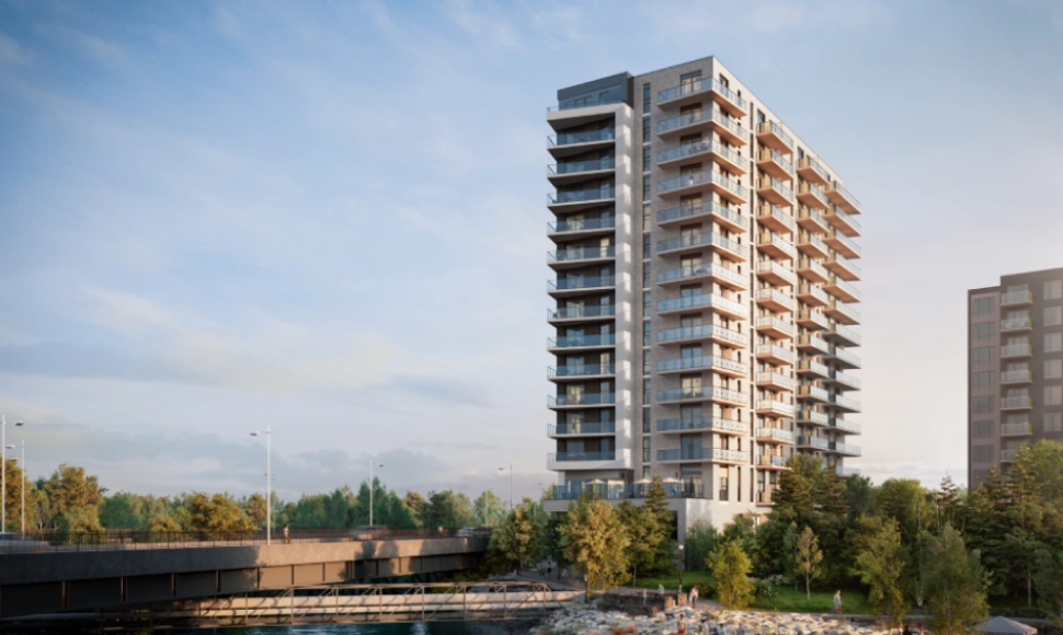 Aalto Suites residential building in Zibi, showcasing modern architecture and surrounding greenery, representing purpose-built rentals.